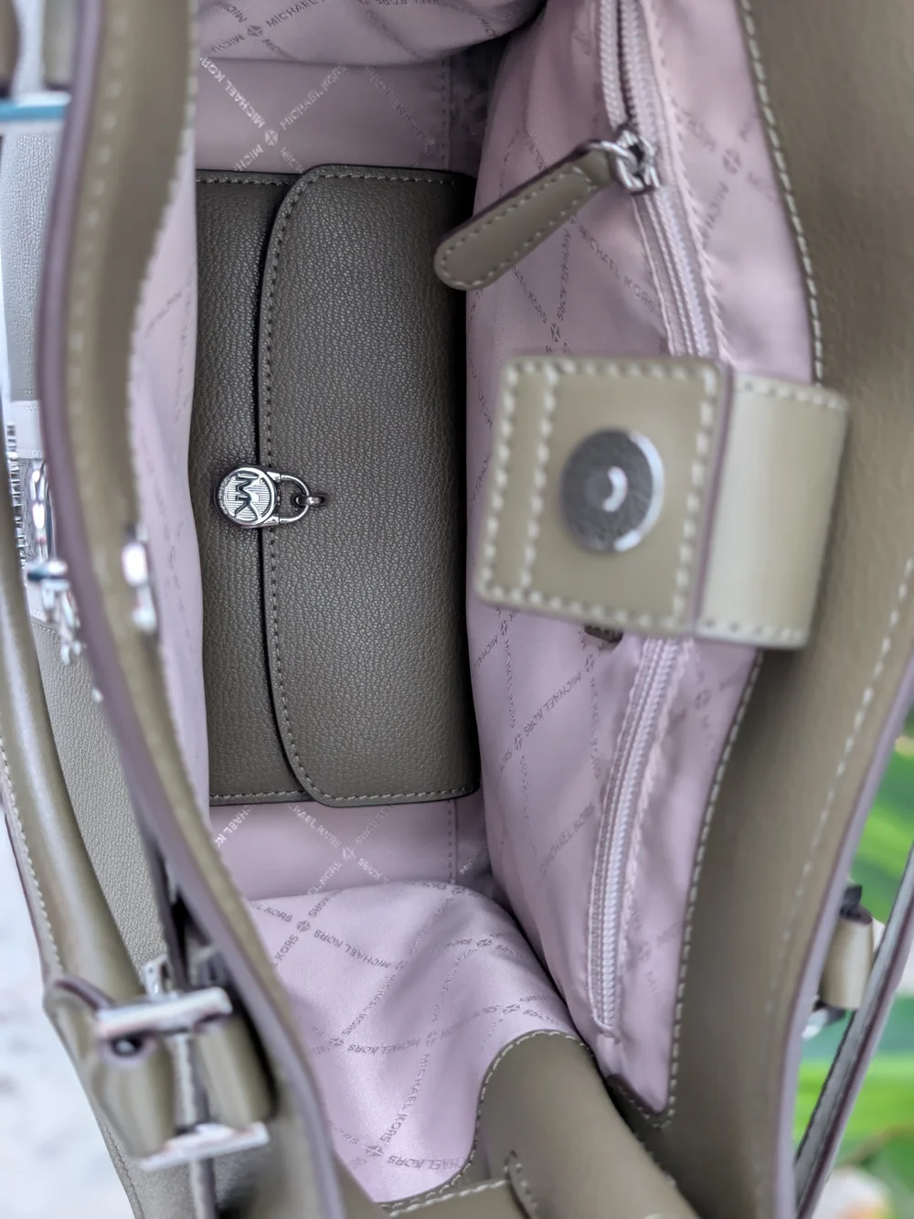Michael Kors Olive Snake-Trim Hamilton Tote Bag and Wallet